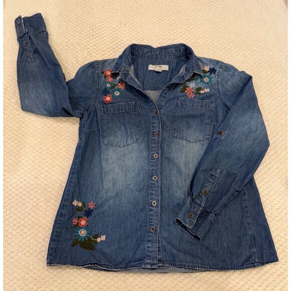 Vintage America Blues Embroidered Denim Button-Up Shirt With Floral Design Women - Picture 3 of 10